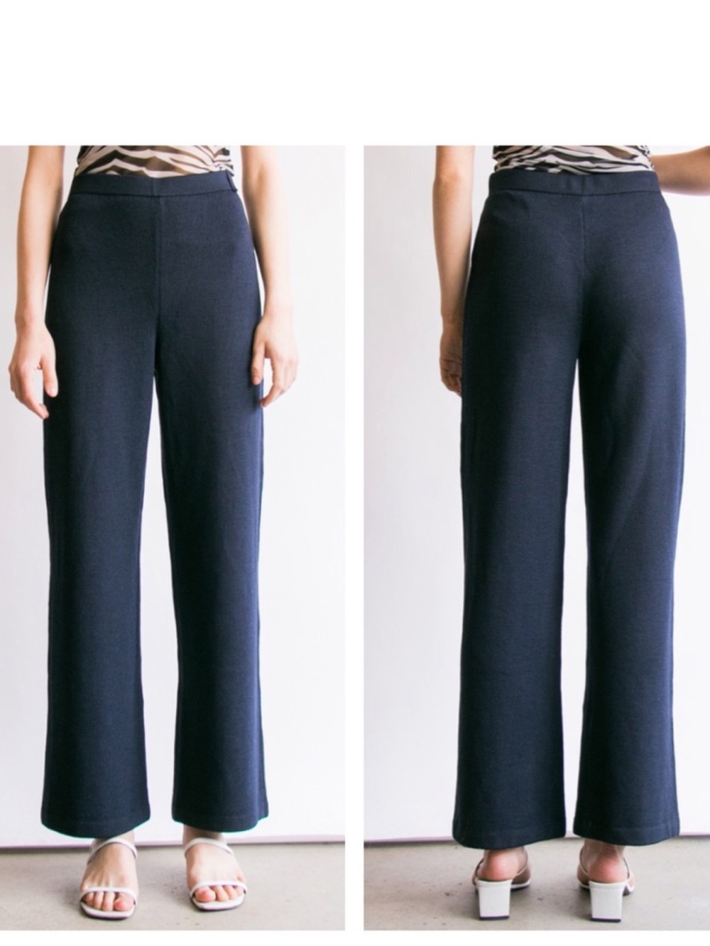 St. John Collection Santana Knit Navy Wide Leg Pants Pull-on Size 8 - Picture 6 of 7